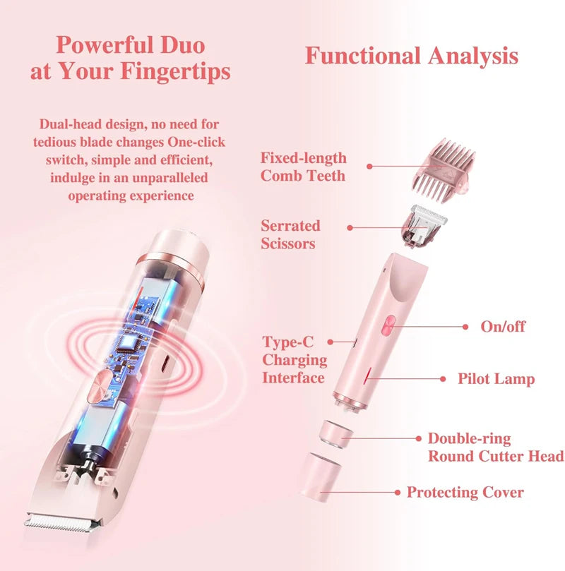 New 2 in 1 Dual Head Shaver Hair Trimmer Electric Razors Wet Dry Painless Shaer Machine Hair Remoer for Women Body Private Areas