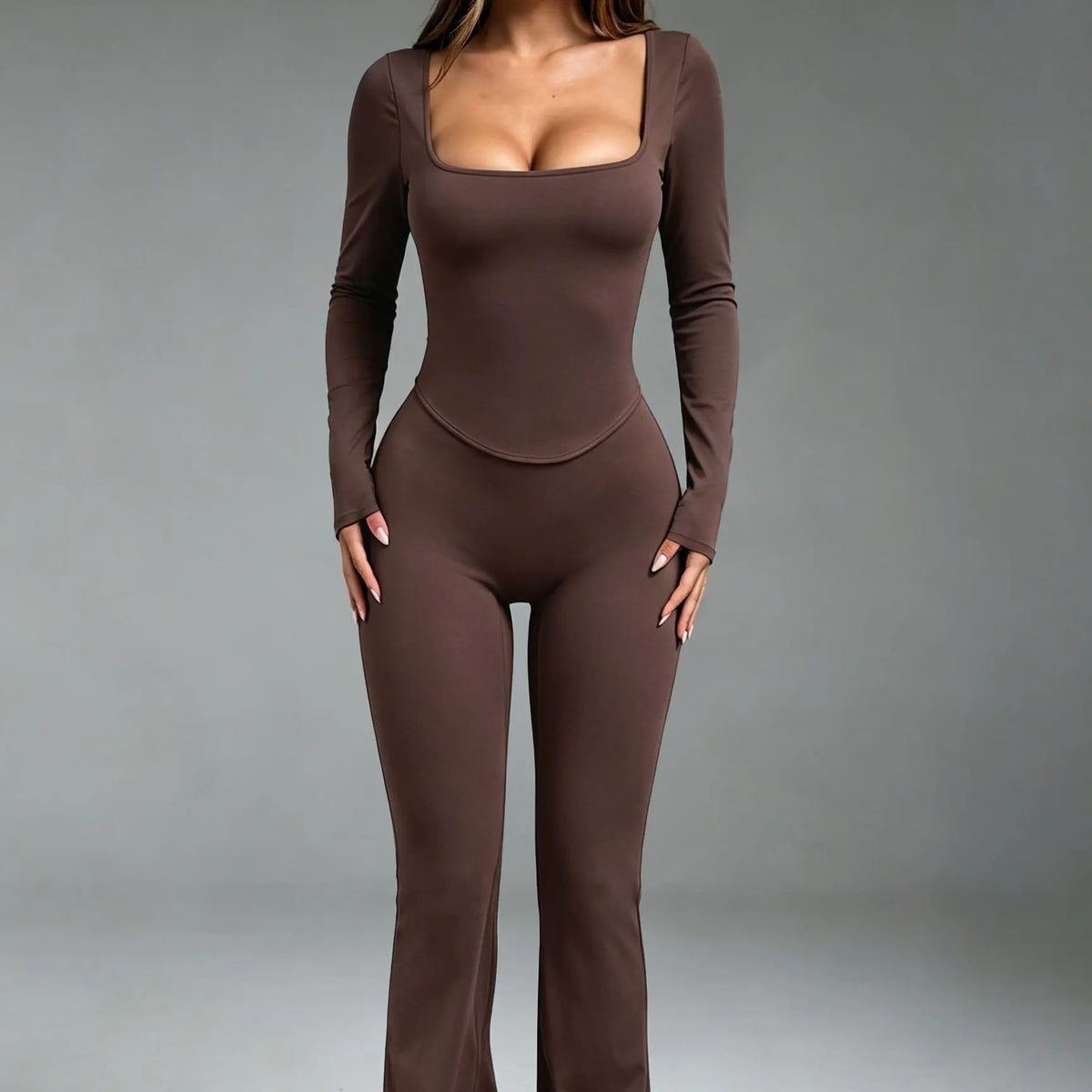 Aoqta Women’S 2-Piece Fitness Gym Set - Quick Dry Off-Shoulder Long-Sleeve Top, Loose High-Waisted Ankle-Length Flare Pants, Women'S Clothes for Workout Activities